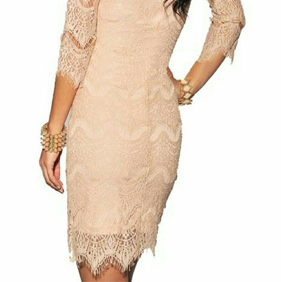 DONATED  NWOT Allover Lace 3/4 Sleeve Peach Dress - Picture 3 of 4