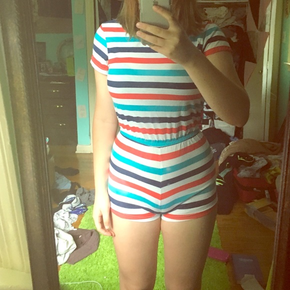 Super cute, never worn AA striped romper