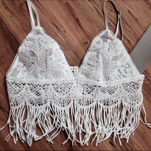 LOWEST Crochet and mesh fringe top
