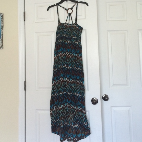 Brown, blue, & white dress