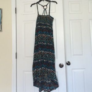 Brown, blue, & white dress