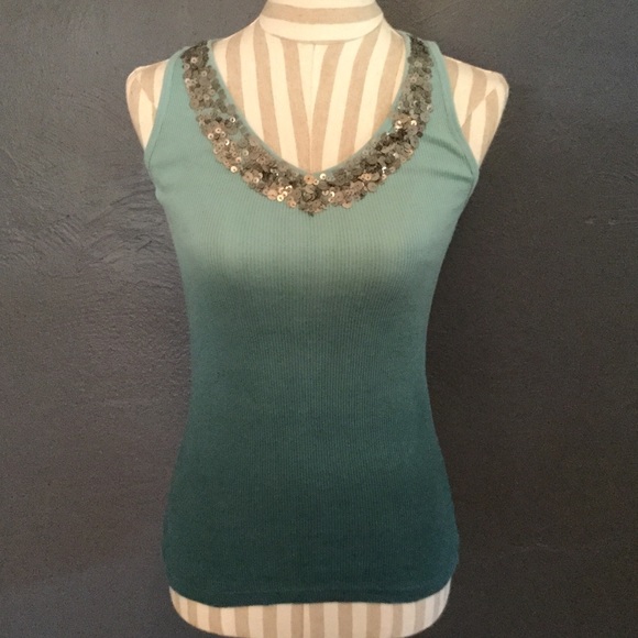 Bisou Bisou Ombre' Teal Tank with Statement Neck