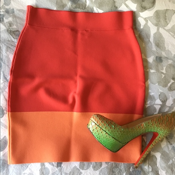 BCBG Power Skirt, red & orange, NWOT.