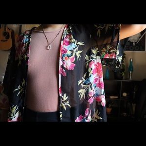 Flowered Sheer Kimono