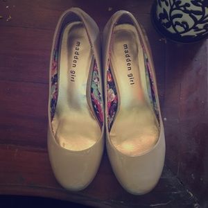 Nude patent leather Madden Girl heels