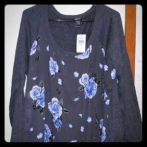 Bnwt sz 2 torrid long sleeve shirt, chiffon front.