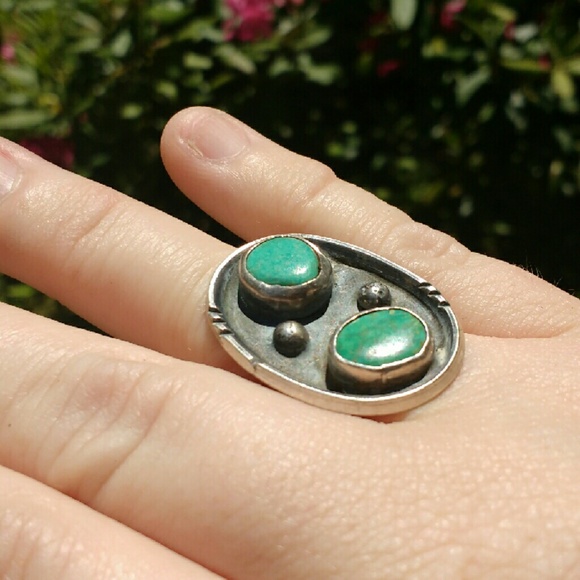 ✴️Vintage Native American Shadowbox Turquoise Ring - Picture 1 of 4