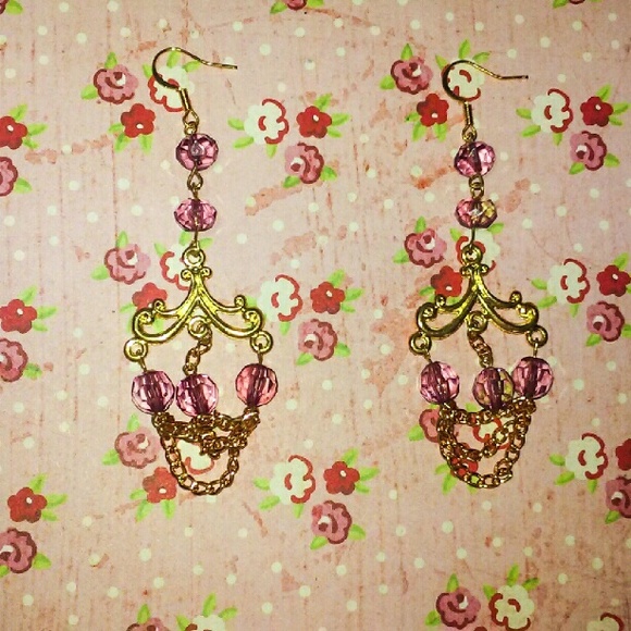 🍸HP🍸Gold Pink Bead Chain Chandelier Earring - Picture 4 of 4