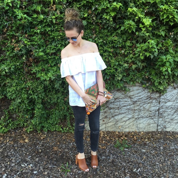 LAST ONE! Off The Shoulder Top with Navy Stripes - Picture 2 of 4