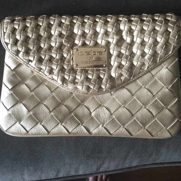 Bebe light metallic leather clutch