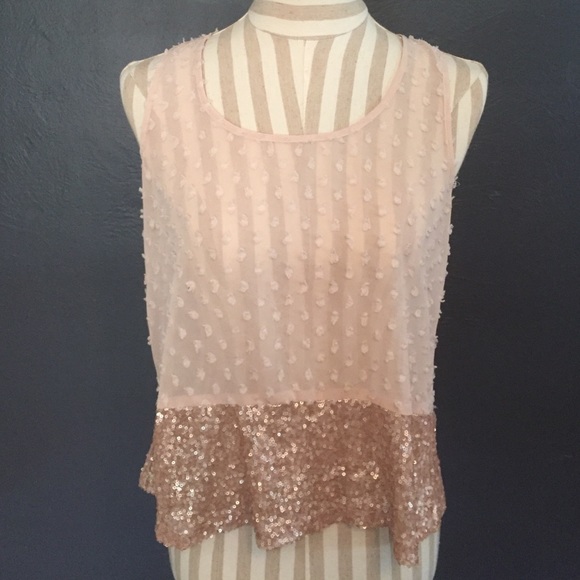 6 Degrees Rose Gold Sequin Bottom Open Back Tank