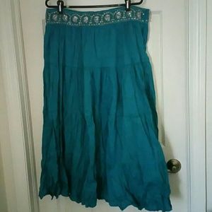 Teal boho gypsy belly dance tribal maxi skirt xl