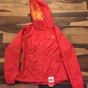 pink and orange north face rain coat worn once