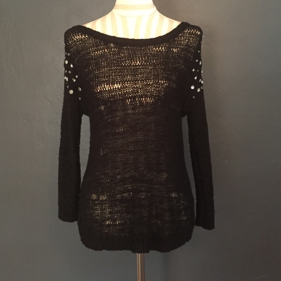 H&M Black Open Back Sweater with Jeweled Shoulders