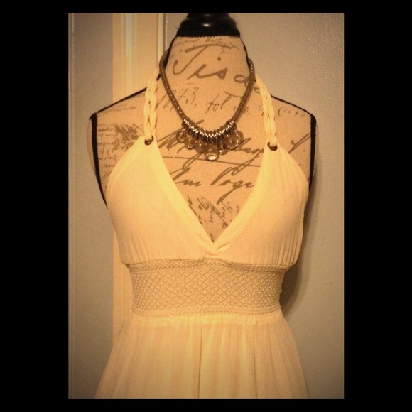 Yellow chiffon summer halter dress - Picture 1 of 3