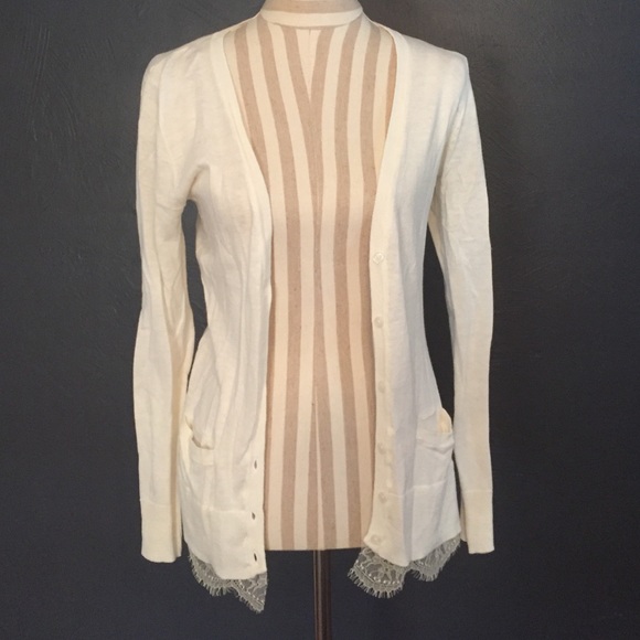 Elle Ivory Cardigan with Scalloped Lace Waist