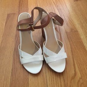 Nine West white and tan wedges, size 7.5