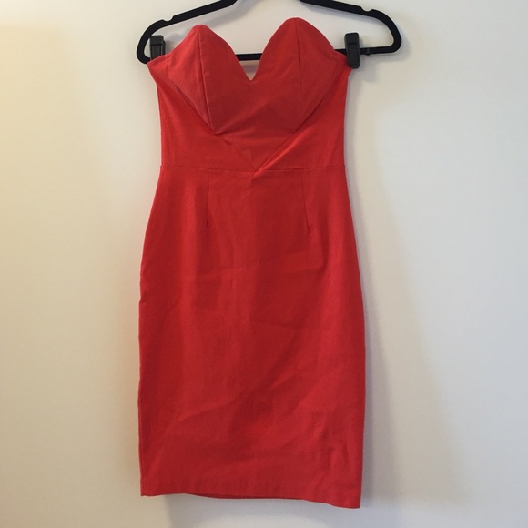 Bright red strapless dress