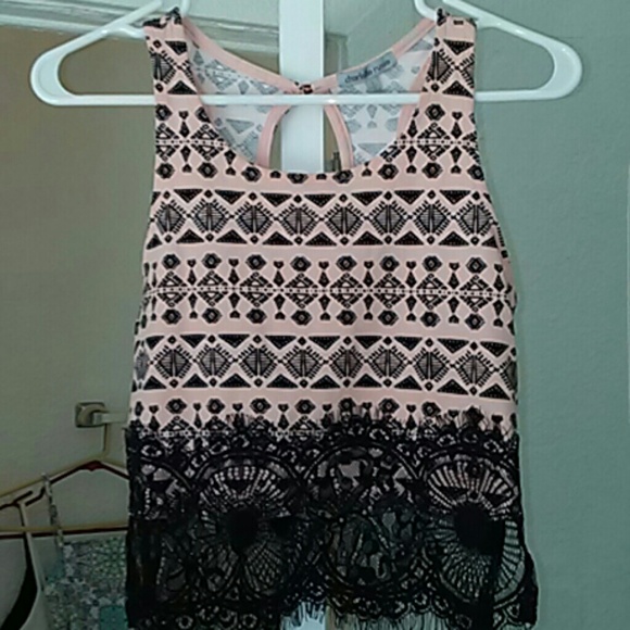 Charlotte Russe: Black & Peachy Pattern Crop Top
