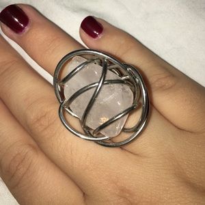 ROSE QUARTS SILVER WIRE RING