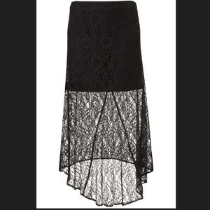 New Topshop black lace high low maxi skirt