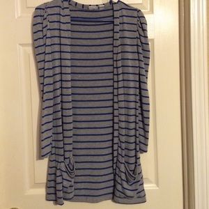 Grey and blue striped cardigan