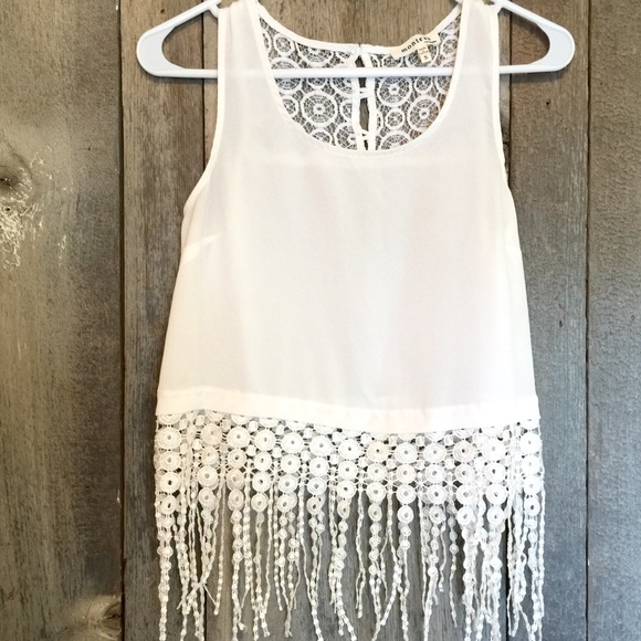 White Boho Fringe Top