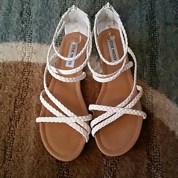 Steve Madden ankle wrap white colored sandals
