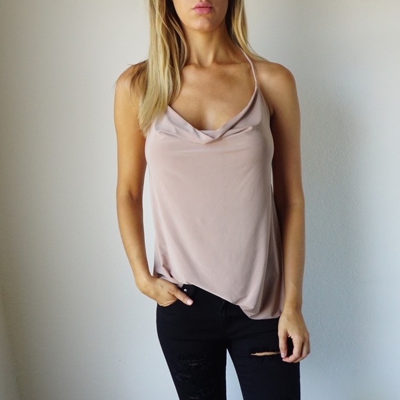 -Last Two-Silky Taupe Drape Blouse- - Picture 4 of 4