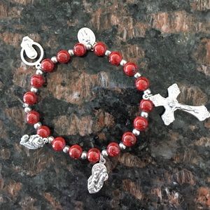 Rosary Bracelet Made in Italy Red/Silver beaded