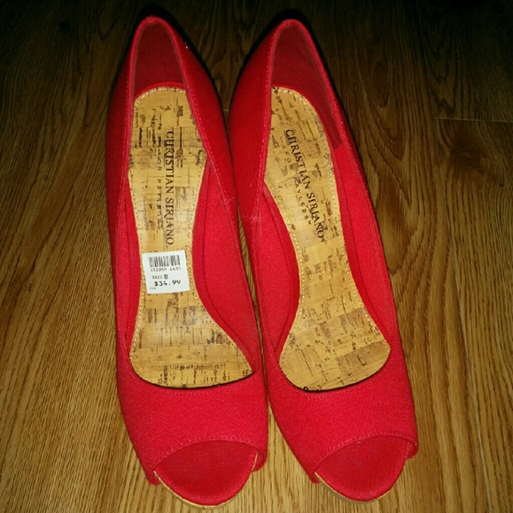 Red peep toe heels