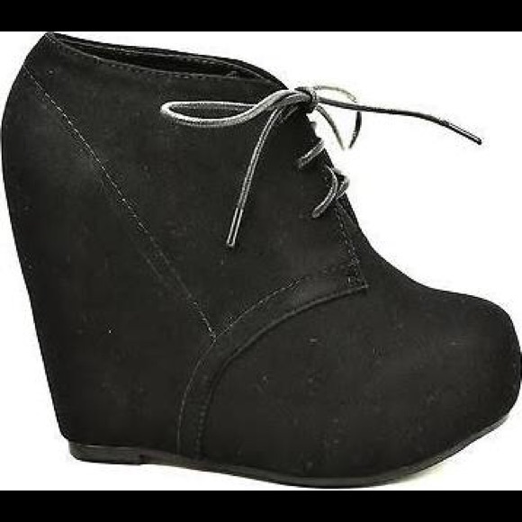 Wild diva black lace up wedge bootie
