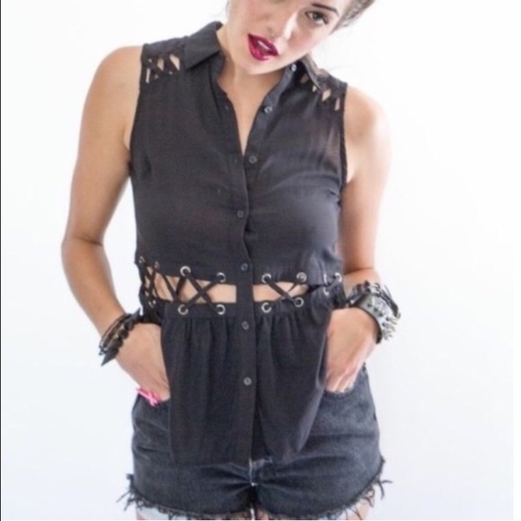 Peek a boo woven top