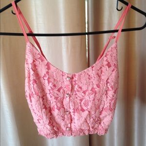 Coral lace crop top