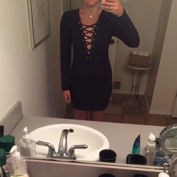 flattering Navy lace up dress from Windsor