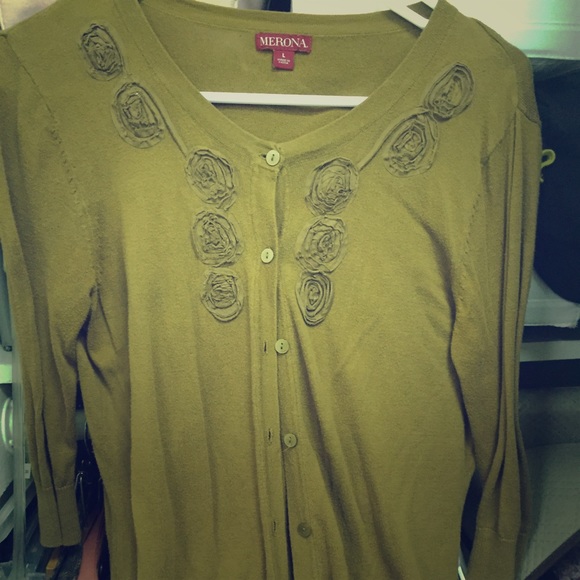 Mustard olive green 3/4 sleeve cardigan