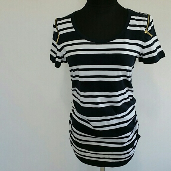 Michael Kors top basic tee stripes short sleeve M EUC - Picture 2 of 3