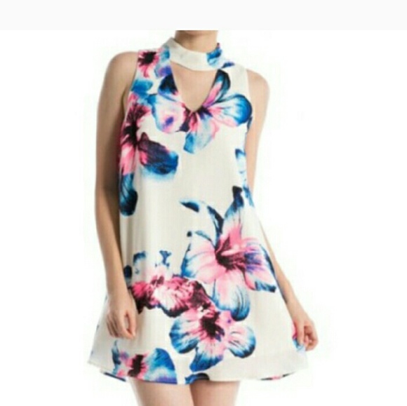 Bright Neon Floral High Neck Swing Shift Dress - Picture 1 of 4