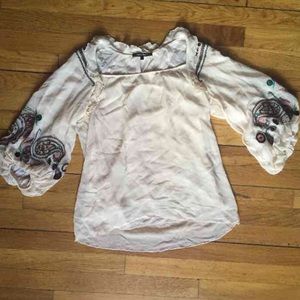 Nanette Lepore Silk Embroided Boho Blouse