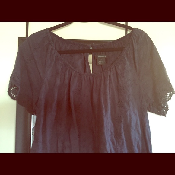 Calvin Klein Blue Embroidered Top