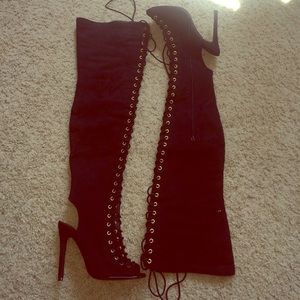 lace up black heel boots