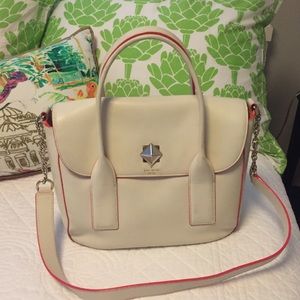 Kate Spade cream purse, hot pink piped edges