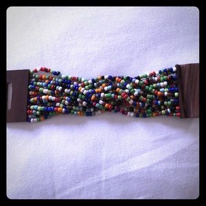 Hand beaded wooden clasp bracelet