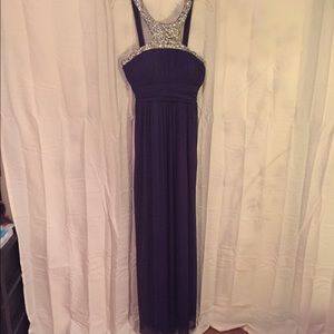 Purple formal gown with crystal neckline