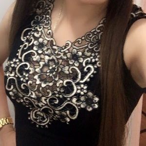 TODAY peplum top with embellish lace neck new