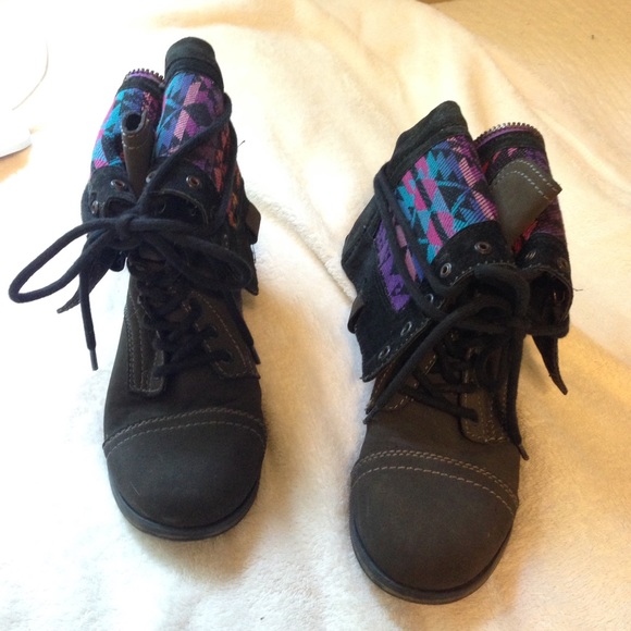 Fold-over gray combat boots