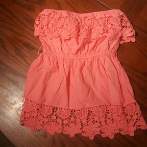 Coral color lace tub top