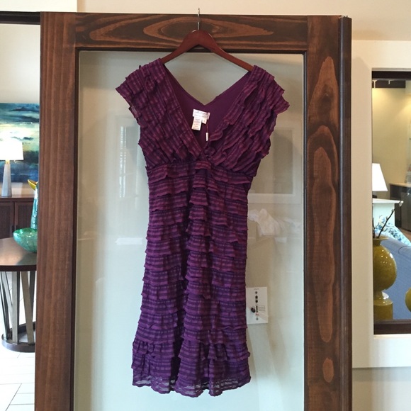 Purple V-Neck Ruffled Dress