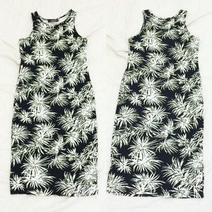 ASOS palm print black & white dress body con midi