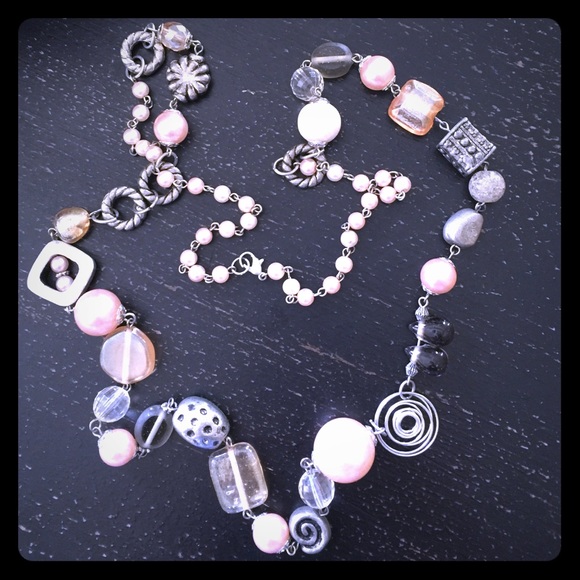 Beaded, glass & silver necklace